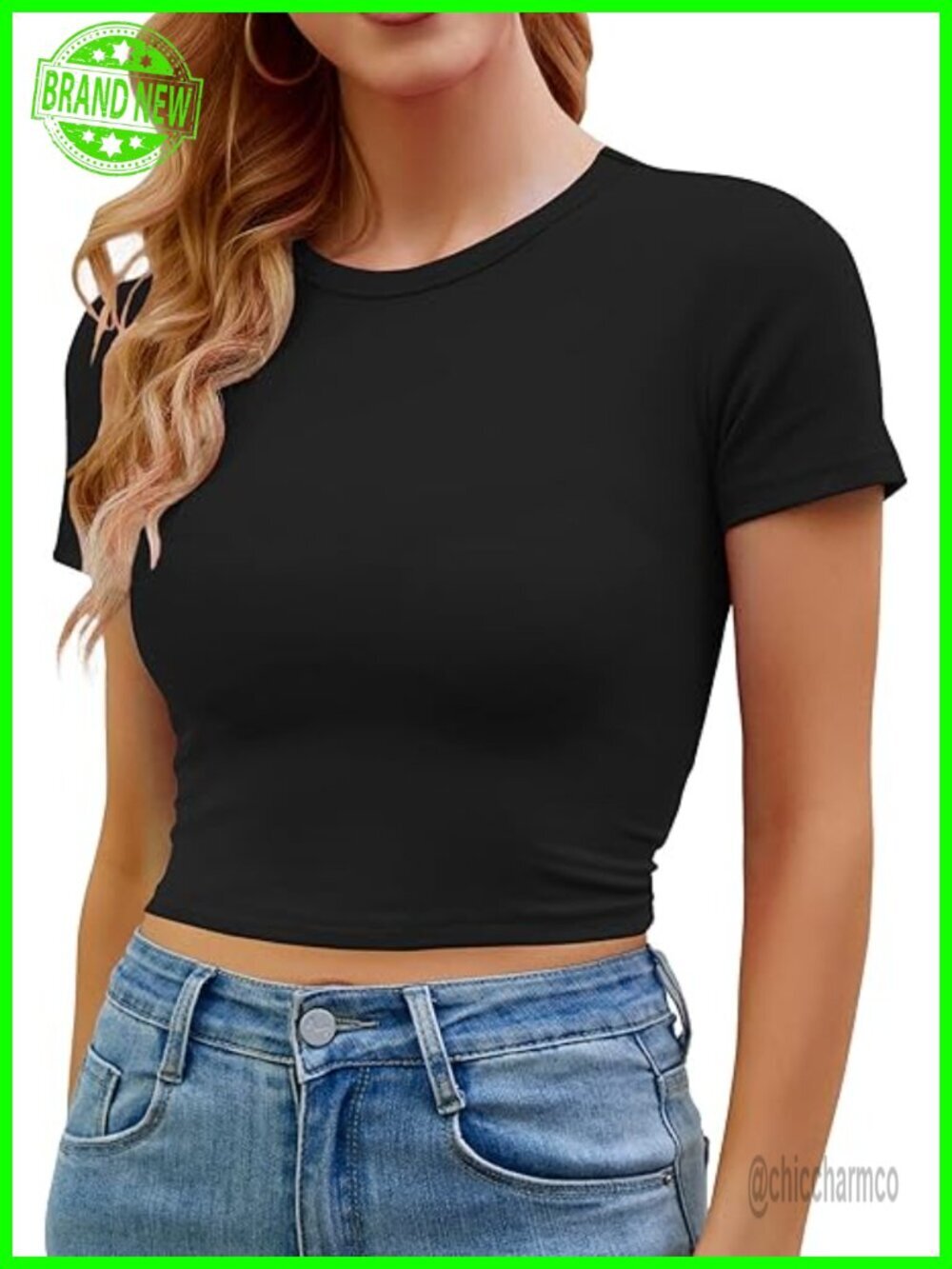Slim Fitted Crop Top Short Sleeve Crewneck for Workout Casual Wear